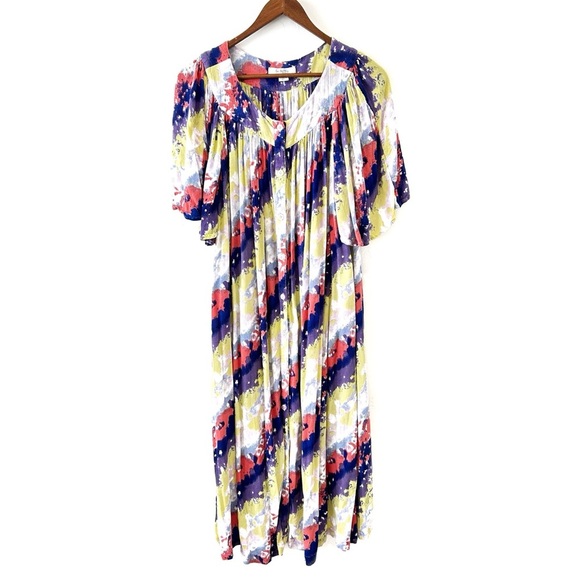 Go Softly Patio Dress Womens Med Watercolor A-Line Flutter Sleeve Button Up Mumu - Picture 1 of 8